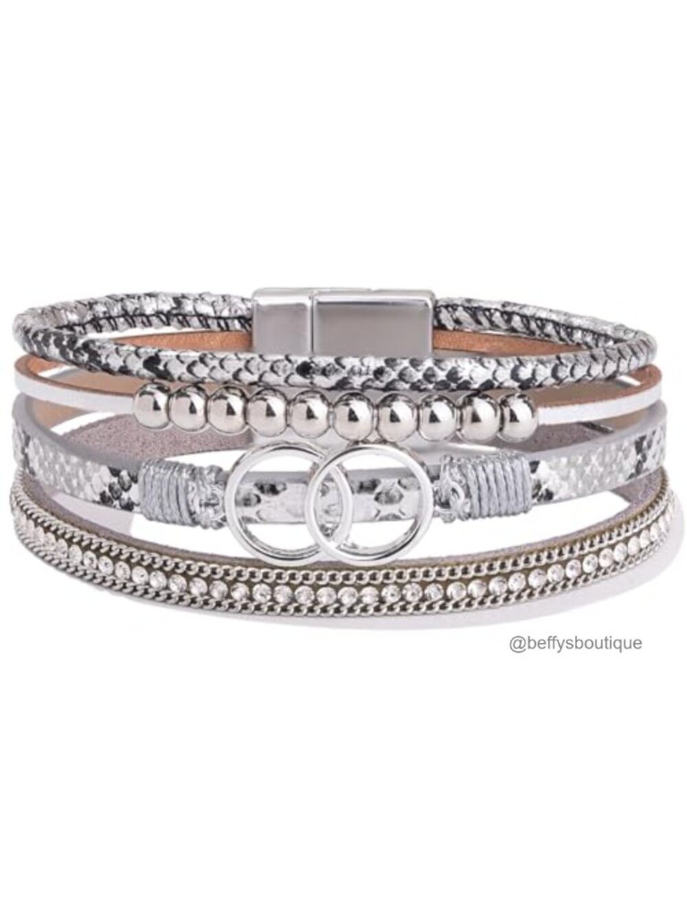 Boho Leather Wrap Bracelet Stackable Beaded Infinity Charm Magnetic Clasp